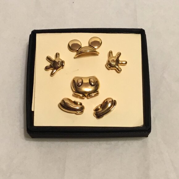 VINTAGE DISNEY EXCLUSIVE MICKEY MOUSE GOLD TONE 6-PIECE SCATTER PIN SET W/ BOX - Picture 2 of 5